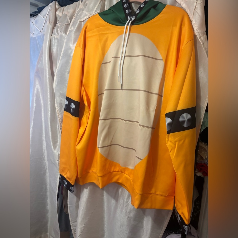 Adults Orange Turtle Shell Hoodie Costume with Green Hood